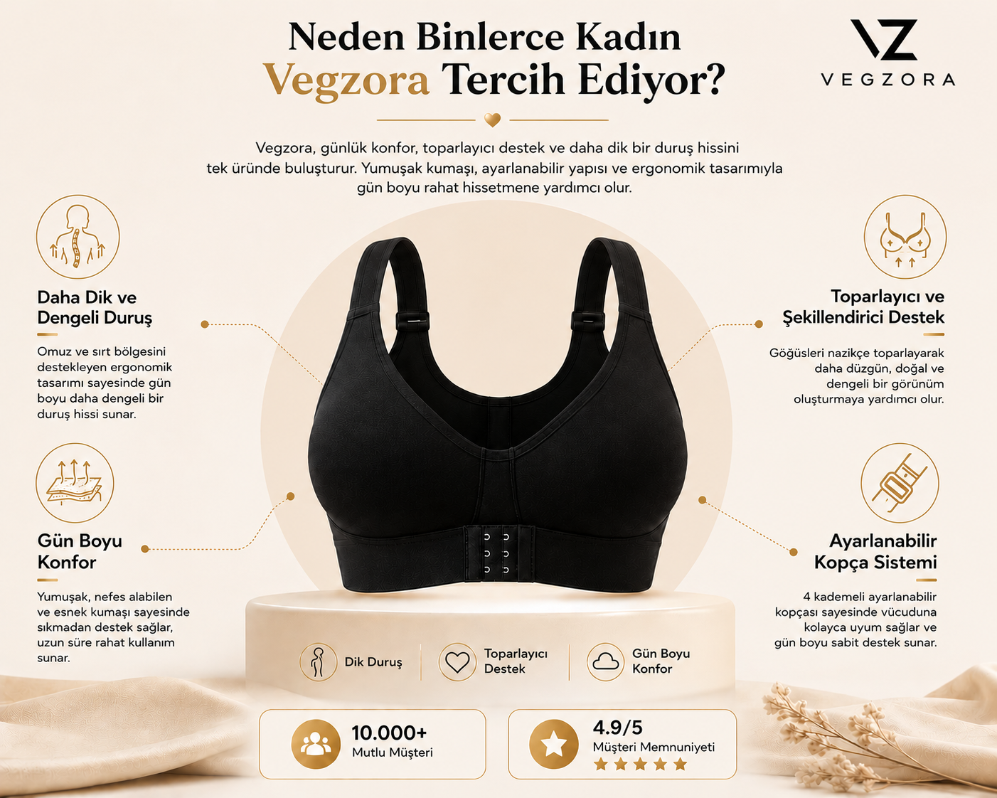 Vegzora Dik Duruş Destekleyici Toparlayıcı Sütyen