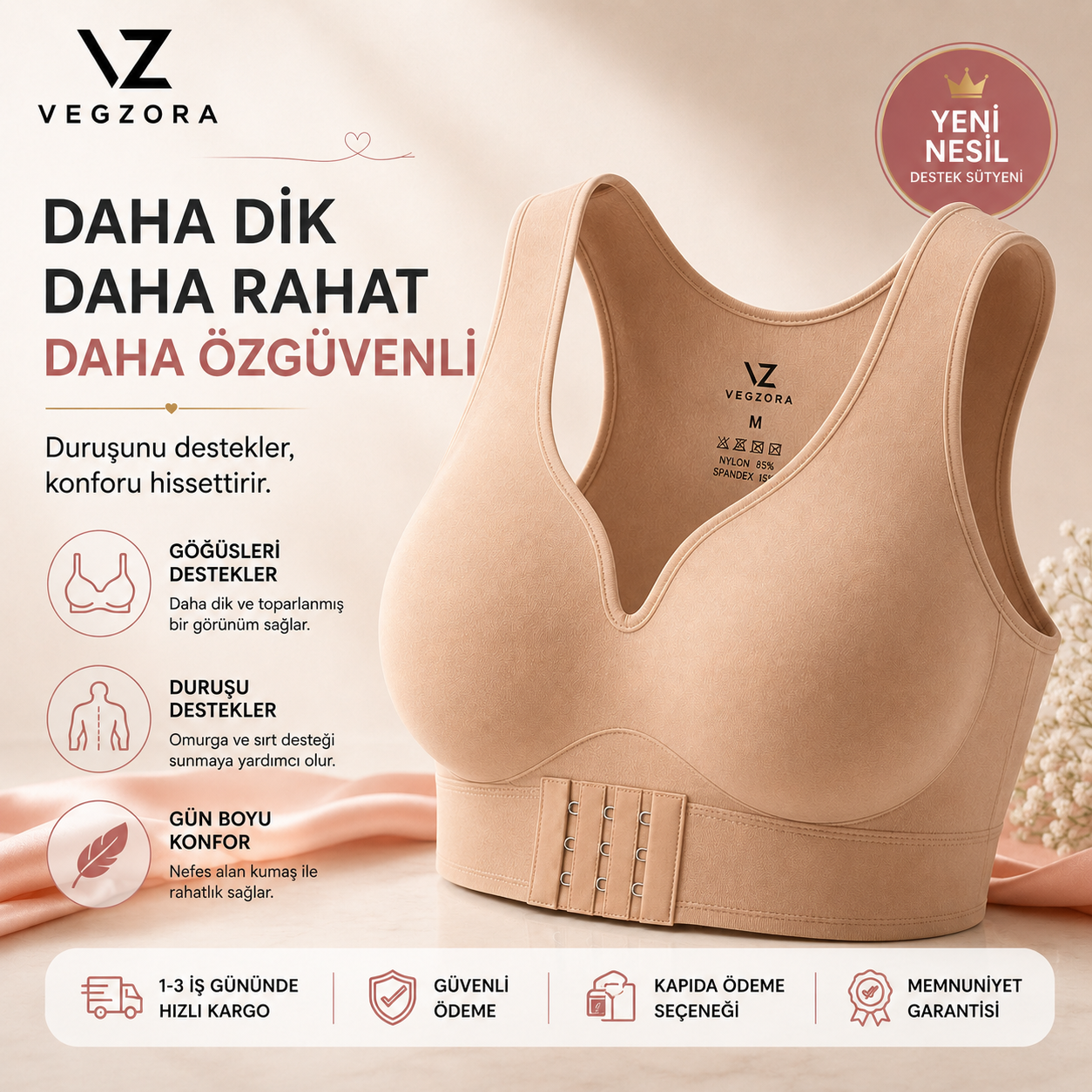 Vegzora Dik Duruş Destekleyici Toparlayıcı Sütyen